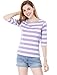 Allegra K Women's Elbow Sleeves Top Round Neck Slim Fit Basic Tee Casual Printed T-Shirt Small Light Purple-Striped
