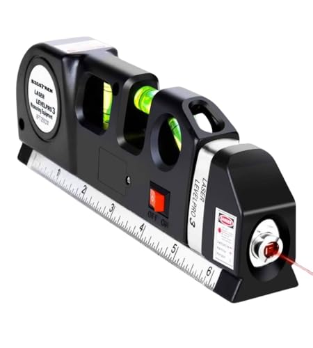 Livella laser 4 in 1 con Metro a nastro multifunzione - Laser Livellante Orizzontale Verticale e Trasversale - Livella a Bolla con Metro a Nastro 250 cm Batterie Incluse
