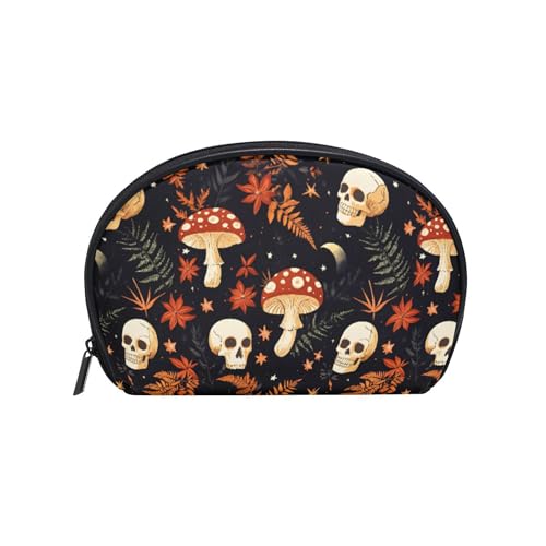 Mnsruu Women Cosmetic Bag for Purse Small Shape Mushrooms Skull Makeup Bag Accessories Purse Bag Travel Organizer Pouch with Compartment