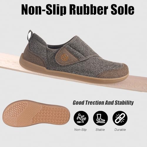 Sisttke Diabetiker Schuhe Herren Hausschuhe Damen Leichte Extra Weit Walkingschuhe Klettverschuß rutschhemmend Freizeitschuhe Arthritis Ödem Geschwollen Gesundheitsschuhe,Coffee,40 EU