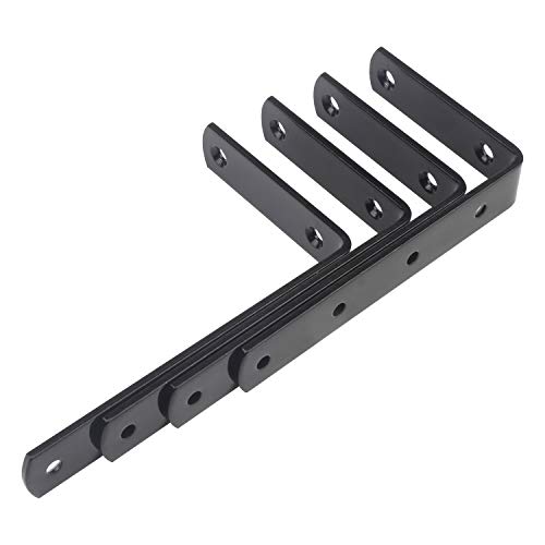 Favordrory 4 PCS 90 Degree Angle L Shaped Shelf Bracket, Corner Brace Joint Bracket Fastener, 5 x 3Inch Floating Shelves Bracket Support Wall Hanging with 24 Pcs Screws and 8 Pcs Anchors, Black, Metal - Thumbnail 6