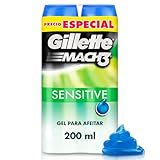 GILLETTE Mach3 Sensitive, Gel para Afeitar Piel Sensible de 400mL, para Rasurar Barba con Rastrillo para Hombre, Protege la...