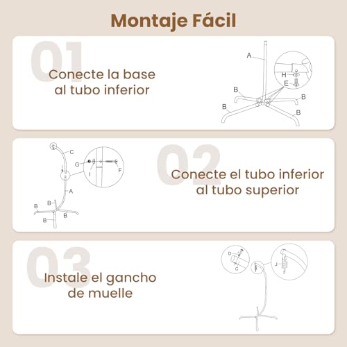 GOPLUS Soporte para Silla Hamaca, Soporte Colgante de Metal Resistente en Forma de C con Gancho de Resorte y Rotación de 360 Grados para Sillas Columpios de Interior Exterior, Carga Máxima de 180 KG - imagen 6