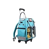 KaiLangDe Hundetragetasche auf Rädern Rucksack Weiche Wander-Tragetasche für kleine Hunde und Katzen Abnehmbare Rollräder Mesh-Belüftungsfenster Aufbewahrungstaschen (Color : F)