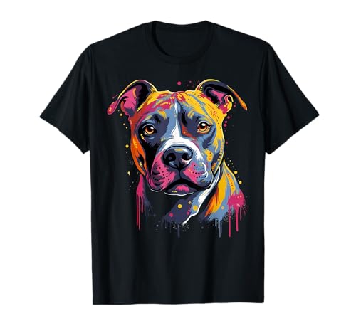Amstaff American Staffordshire Terrier Cucciolo Colorato Nero Maglietta