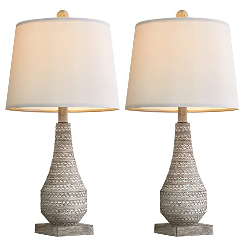 Bobomomo 23.75" Rustic Retro Farmhouse Table Lamp Set Of 2 For Bedroom Living Room Traditional Nightstand Lamps With White Fabric Shade #TOP6