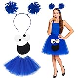 Halfchet 4 Pcs Halloween Cookie Costume Accessories for Women Monsters Costume Include Headband Blue Tutu Eyes and Mouth Felt Stickers for Halloween Cosplay Props Party Supplies
