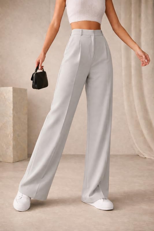Image of Twill Regular Fit High-Waist Korean Trousers for Women & Girls | Casual Pants Outings