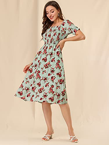 Image of Allegra K Women's Cottagecore Floral Dress Puff Sleeves Smocked Midi Dresses