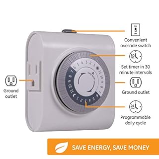 GE Mechanical Grounded Outlet Timer, Dual Plugs with 3 Prongs, 24 Hour Cycle, Indoor Use for Lights, Lamps, Fans, Appliances, Christmas Tree, 2 Pack, 46211