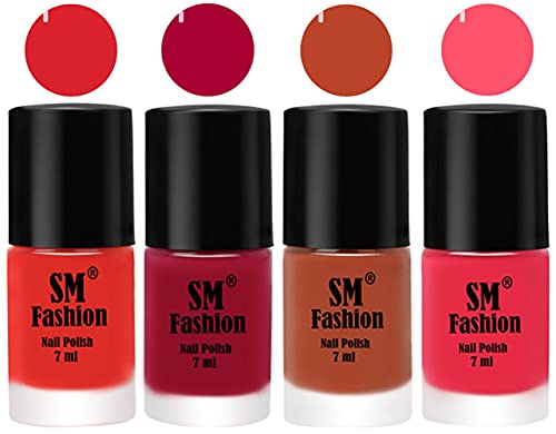 Image of Nail Polish Combo Set (Pack of 4) Quick Dry Gel Finish Nail Paint | Candy Orange,Dark Magenta,Light Coral,Dark Pink | 7 ml Each