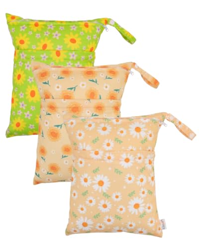 ALVA ALVABABY 3pcs Medium Cloth Diaper Wet Dry Bags Waterproof Reusable with Two Zippered Pockets Travel Beach Pool Daycare Soiled Baby Items Yoga Gym Bag for Swimsuits or Wet Clothes 3L-ZM46