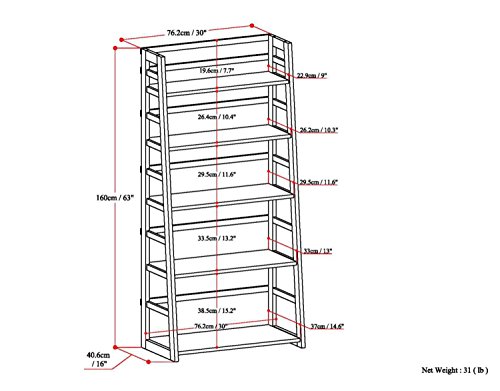 Image of SIMPLIHOME Acadian Solid Wood 63 inch x 30 inch Rustic Ladder Shelf Bookcase in Tobacco Brown for the Living Room, Study Room and Office