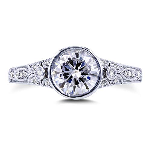 Kobelli Round Moissanite Bezel Vintage Style Engagement Ring 1 CTW in 14k White Gold3