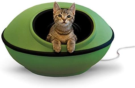 K&H Pet Products Thermo-Kitty Mod Dream Pod Heated Cat Bed for Large Cats, Indoor Heated Cat Cave, Thermal Cat Mat Hideaway for Small or Large Cats and Kittens 22 Inches Green/Black