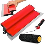 40cm/16Inch Flächenspachtel mit Spachtelwalze 23cm, Roller für Spachtelmassen Edelstahlklinge Spachtel + Beschichtungsroller Werkzeug für große Arbeitsbereich Wand Dekoration Bau