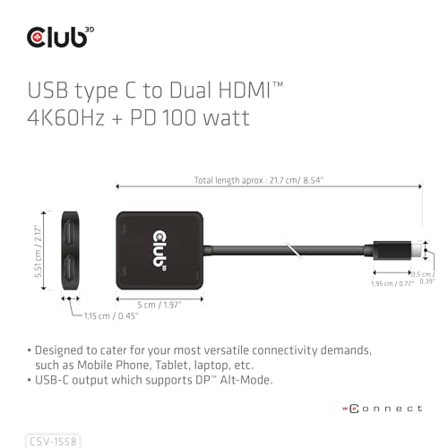 Club3D CSV-1558 Usb Type-C A Dual Hdmi™ 4K60Hz + Pd 100 Watt - 7