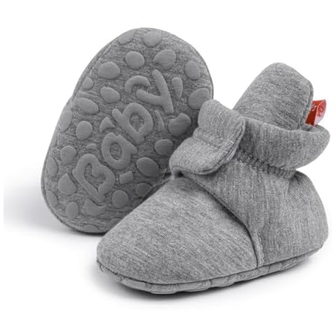Sawimlgy Newborn Infant Baby Girl Boy Cotton Booties Stay On Sock Slippers Soft Bedroom Shoes Non-Skid Ankle Boots With Grippers Toddler Crib Warm Shoe First Walker Cover