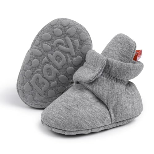 Sawimlgy Newborn Infant Baby Girl Boy Cotton Booties Stay On Sock Slippers Soft Bedroom Shoes Non-Skid Ankle Boots With Grippers Toddler Crib Warm Shoe First Walker
