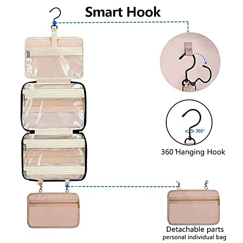 Hanging Travel Toiletry Bag For Women, Large Capacity Folding Toiletries Organizer, Portable Waterproof Cosmetic Bag, Full Size Travel Makeup Bag With 4 In 1 Detachable Compartments & Sturdy Hook #TOP3
