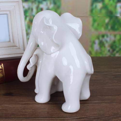 Statue d'éléphant mère et bébé en céramique blanche, un chef-d'œuvre de décoration raffinée - 5