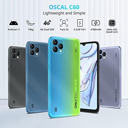 OSCAL Mobile Phones, C60 Android Smartphone, 4GB(up to 7GB) RAM+32GB/TF 1TB, 13MP+5MP Cameras, 4780mAh, 4G Sim Free Unlocked, 6.528 inch HD+ IPS Screen, Dual Nano Sim, Face Unlock - Komodo Island