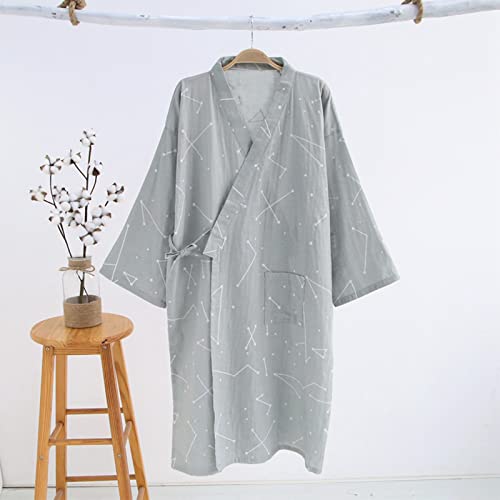 XGOPTS Cotton Kimono Robe Unisex Soft Pajamas Sleepwear Bathrobes Japanese Casual Spa Yukata Nightgowns with Pockets - Thumbnail 2