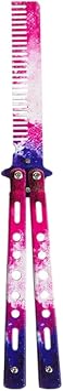 Stainless Steel Unsharpened Butterfly Training Comb Dark Blue Folding Practice Comb Trainer for Beginner Portable Safe Butterfly Knife Training Tool for Daily Grooming & Skill Practice Purple