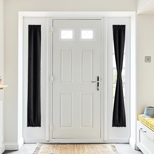 NICETOWN 100% Blackout Linen French Door Curtains, Rod Pocket Privacy Small Thermal Insulated Curtains for Window Covering, 12 X 72 Inch Long Front Do