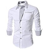 (SGL Collection) ドレスシャツ メンズ 長袖 ストライプ 折り返し デザイン レギュラー スタンダード カラー スリム タイト フィット カットソー バイカラー 白 男 ファッション おしゃれ きれいめ キレイめ カジュアル シャツ サロン系 LEON系 ビジネス フォーマル 学生 コーディネート (M, ホワイト 白)