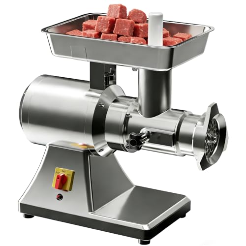 Image of #12 Electric Meat Grinder 1.3HP Grind Chicken Bones and Frozen Meat 950W | Full Stainless Steel, Home & Commercial Use, With Sausage Stuffer Tube, Large Tray, Heavy-duty, Low-Speed Grinding