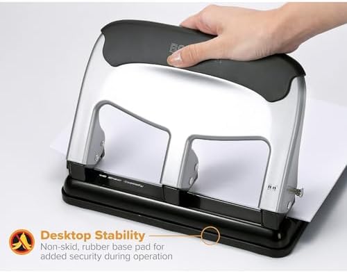 Bostitch Office EZ Squeeze 튼튼한 3홀 펀치, 홈 오피스 및 학교용, 40장 용량, 원터치 감소, 매끄러운 실버 디자인 — 사진 4