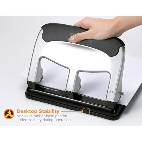 Bostitch Office EZ Squeeze Heavy Duty 3-Hole Punch for Home Office & School, 40-Sheet Capacity, One-Touch Reduced Force, Sleek Silver Design by Bostitch - Image 4