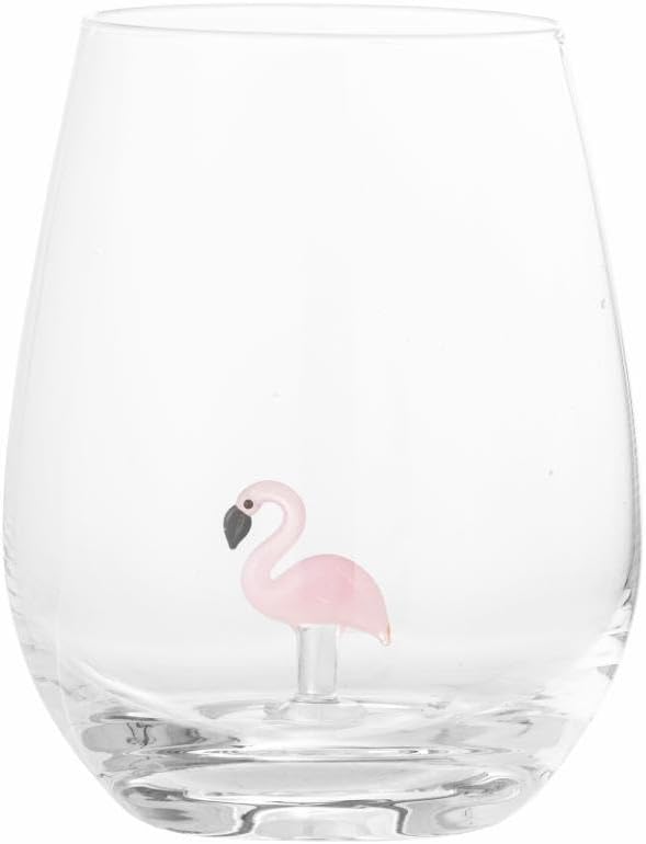Bloomingville Misa Trinkglas Klar – Mundgeblasenes Glas mit handgefertigtem Flamingo-Design – Hochwertiges Wasserglas für stilvolle Tischdekoration – Einzigartiges Unikat