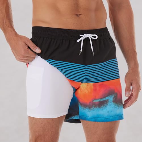 Image of BRISIRA Mens Swim Trunks Swim Shorts Quick Dry 5 inch Inseam Beach Shorts with Compression Liner and Zipper Pocket