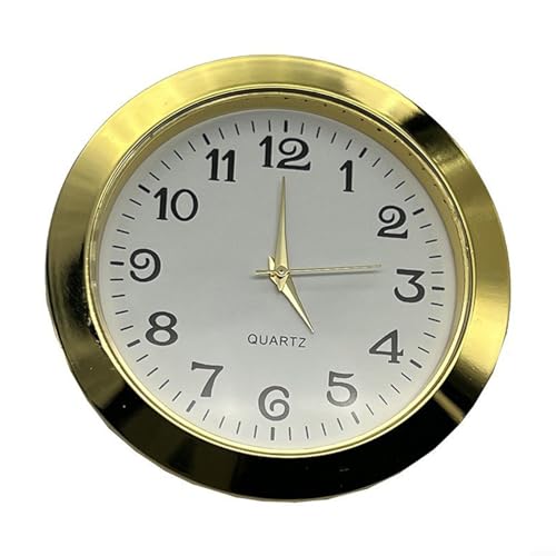 FACULX - Insert d'horloge à quartz miniature, horloge ronde à quartz, horloge miniature, cadran blanc, bordure dorée, en acier inoxydable, convient pour la cuisine, la maison, le salon, la chambre à