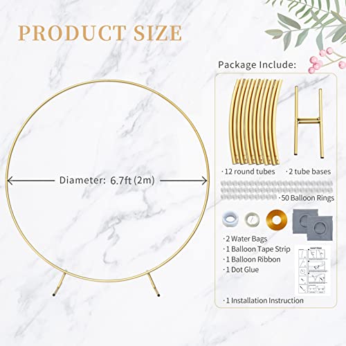 Round Backdrop Stand, 6.7Ft Aluminum Balloon Arch Kit, Golden Circle Wedding Arch Frame, For Birthday Party, Graduation, Wedding And Bridal Shower Photo Background Decoration #TOP3