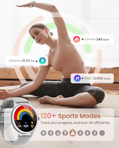 RUXINGX Reloj Inteligente Mujer, Redondo Elegante 1.19" AMOLED Pantalla Táctil, Smartwatch con Llamadas Función Femenina 120+ Deportes Pulsómetro SpO2 Sueño Podómetro Android iOS Regalo Navidad Plata - imagen 7