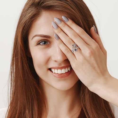 Randes Star Ring 925 Sterling Silver Created Blue Sapphire Star Statement Ring White Sapphire Big Rings For Women Size 6 thumb #1