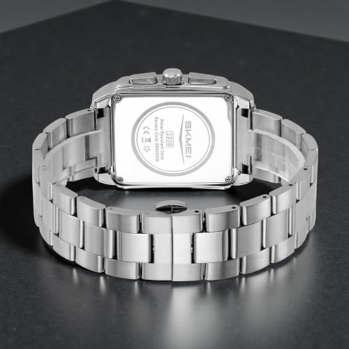 Image of SKMEI Luxury Digital Watch for Men - Quartz Analog-Digital Display, Stainless Steel & Leather Strap, Waterproof 3ATM, Stopwatch, Date, Stylish Fashion Watch for Casual & Formal Wear - 2339