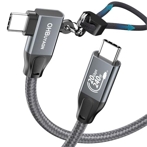 USB C to USB C Cable, 20Gbps 240W Right Angle USB 3.2 Gen2x2 Cable Fast Charging, Support PD 3.1 and 5K/4K@60Hz, Compatible for iPhone 16/15 Pro/Pro Max, Samsung S24/S23/S22/S20, MacBook, iPad 0.5M