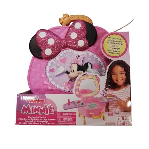 Just Play Disney Junior Minnie Mouse Get Glam Magic Table Top Pretend Play Vanity with Lights and Sounds 7 Pieces
