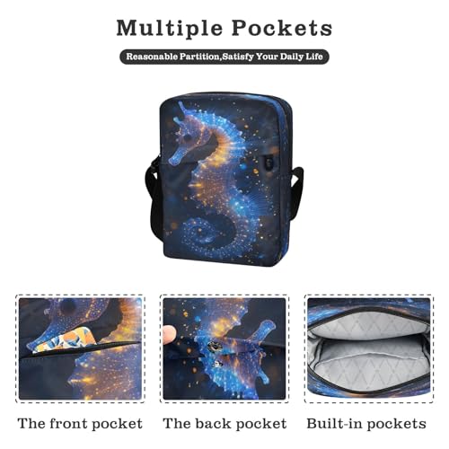 Crossbody Bag Colorful Neon Seahorse Messenger Bag for Women Men Purse Shoulder Bag Satchel Bag with Adjustable Strap 214B92282