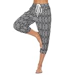 Haremshose Damen Kurz Yogahose 3/4 Lang Capri Sommerhose 3/4 Leicht Sporthose Strandhose Luftige Pumphose Aladinhose für Pilates Yoga S-2XL