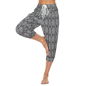 Haremshose Damen Kurz Yogahose 3/4 Lang Capri Sommerhose 3/4 Leicht Sporthose Strandhose Luftige Pumphose Aladinhose für Pilates Yoga S-2XL