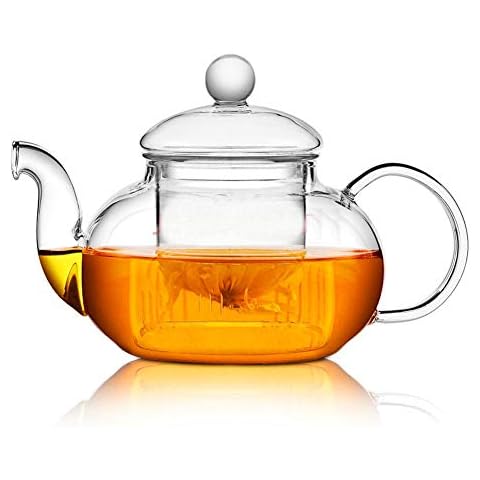 Glass Teapot 20oz with Infuser,Borosilicate Kettle Set Tea Pot for Loose Tea, Flowering Teas ,Stovetop and Microwavable Safe(600ml) Cover