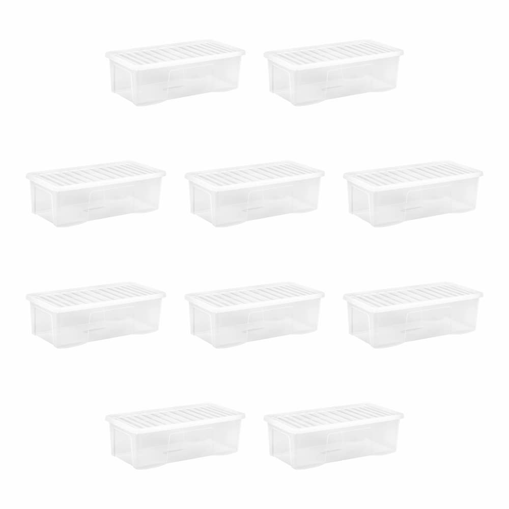 M1ss Clear (Set Of 10-62L Litre Plastic Storage Box With Crystal Lids Home Office Stackable Nestable Container Made In U.k (62L Litre)