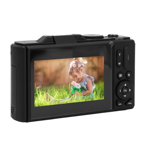 Câmera Digital Com Tela LCD Flip, Câmera UHD 4K 64MP, Câmera Digital Aponte e Dispare Com Zoom 18X,