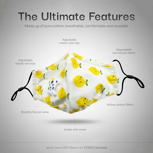 Image of atovio Nova N99 Anti-Pollution Face Mask with 8 Replaceable Carbon Filters for Kids, Washable & Reusable Respirator Mask with Breathable Air Valve for Children|6 Layer Filtration