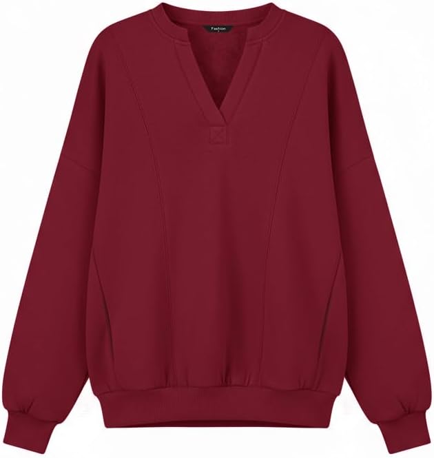 dowerme Oversized Sweatshirt for Women Casual Long Sleeve V Neck Comfy Fleece Pullover Tops Pockets Fall Outfits 2025